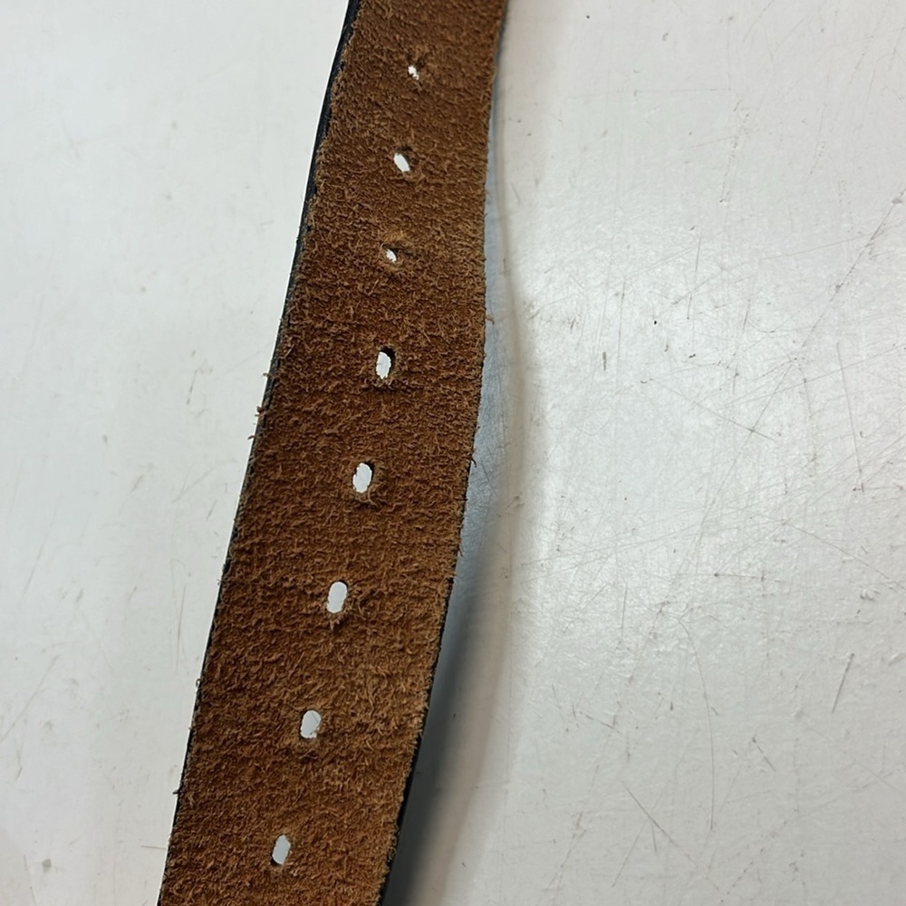 Vintage Navy Genuine English Bridle Leather Belt with Gold Lionhead Pin Buckle - Picture 9 of 11